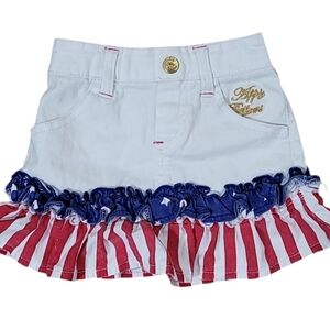Apple Bottoms Americana Denim Skirt Patriotic Ruffled Flounce Hem Pockets Sz 12M